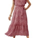 Women’s Floral Print Deep V-Neck Ruffle Mini Dress
