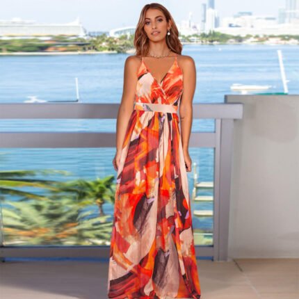 Women’s Plus-Size Digital Print Chiffon Summer Maxi Dress