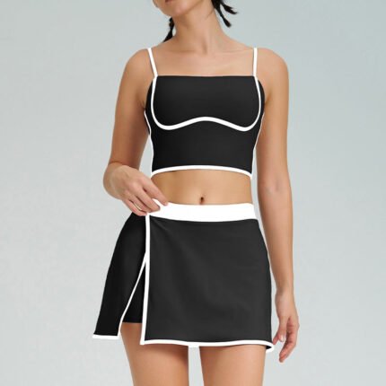 Women’s Color-Block Sports Bra & Tennis Skirt Set