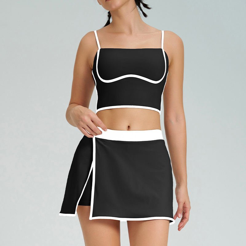 Women’s Color-Block Sports Bra & Tennis Skirt Set