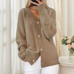 Women’s V-Neck Jacquard Knit Button-Front Cardigan