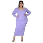 Women’s Solid V-Neck Ribbed Knit Maxi Dress