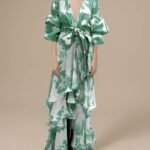 Women’s Plus-Size V-Neck Backless Lantern-Sleeve Maxi Dress