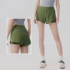 Women’s High-Waist 2-in-1 Quick-Dry Sports Shorts with Pockets