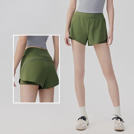Women’s High-Waist 2-in-1 Quick-Dry Sports Shorts with Pockets