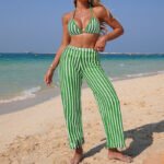 Women’s 3-Piece Striped Bikini Set with Cover-Up Pants