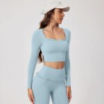 Women’s Square-Neck Long-Sleeve Yoga & Gym Set