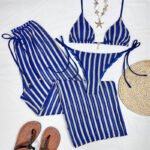 Women’s 3-Piece Striped Bikini Set with Cover-Up Pants