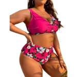 Women’s Plus-Size High-Waist Tummy-Control Floral Bikini Set