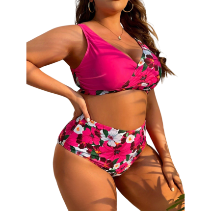 Women’s Plus-Size High-Waist Tummy-Control Floral Bikini Set