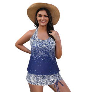 Women’s Plus-Size High-Waist Tankini Set with Swim Shorts