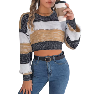 Girls’ Puff-Sleeve Cropped Knit Pullover Sweater