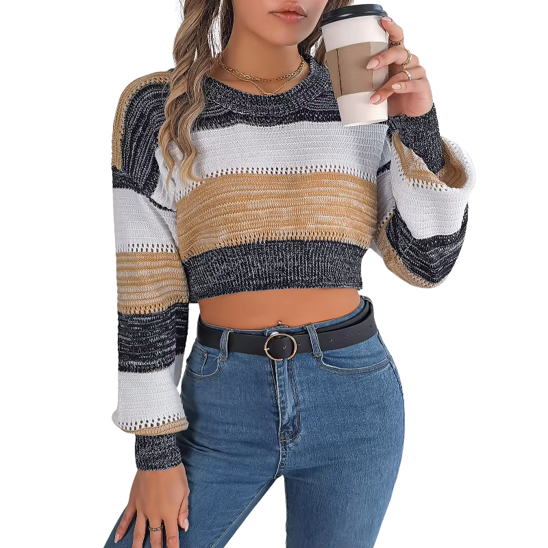 Girls’ Puff-Sleeve Cropped Knit Pullover Sweater