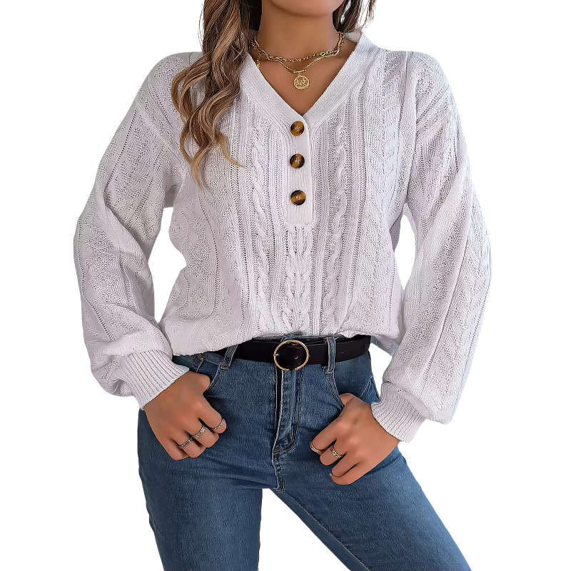 Women’s Oversized V-Neck Puff-Sleeve Winter Sweater