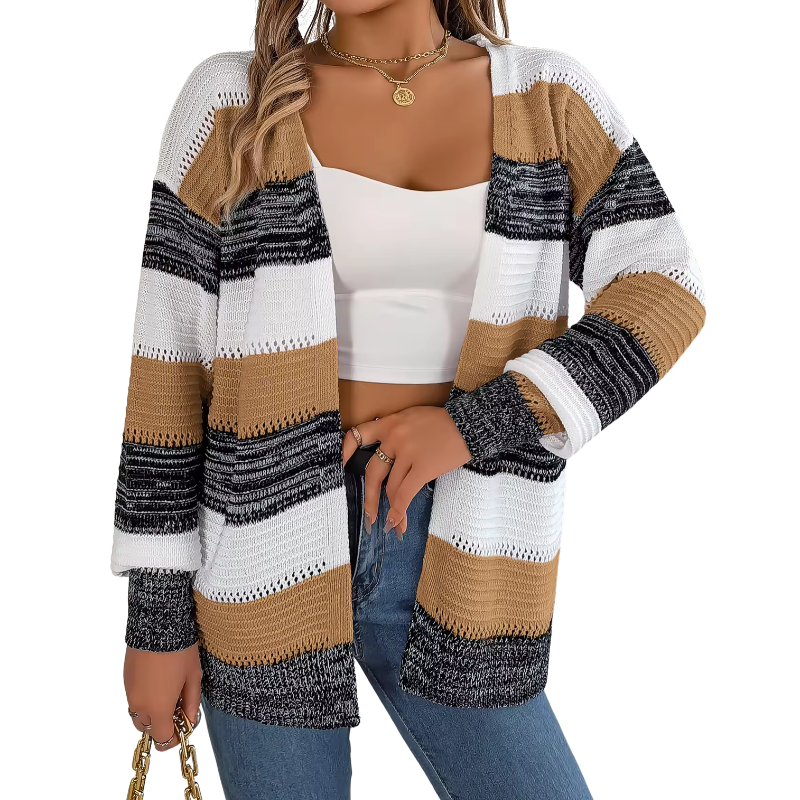 Women’s Long Open-Front Woolen Knit Cardigan