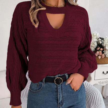 Women’s Solid-Color Long-Sleeve Winter Knit Sweater