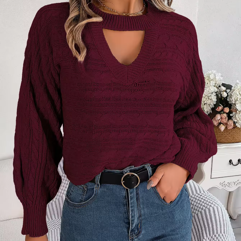 Women’s Solid-Color Long-Sleeve Winter Knit Sweater