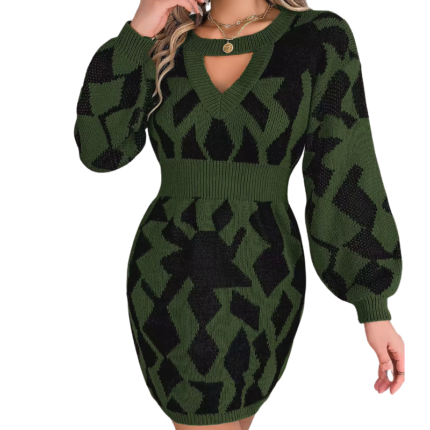 Women’s Puff-Sleeve Bodycon Knit Sweater Dress