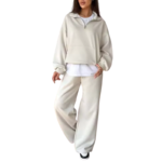 Women’s Winter Stand-Collar Zipper Jacket & Wide-Leg Pants Set