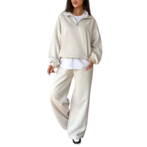 Women’s Winter Stand-Collar Zipper Jacket & Wide-Leg Pants Set