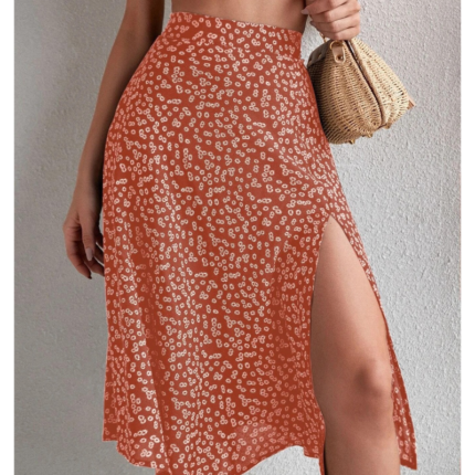 Women’s Solid High-Waist Pleated Loose-Fit Skirt