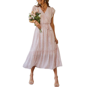 Women’s Floral Print Deep V-Neck Ruffle Mini Dress